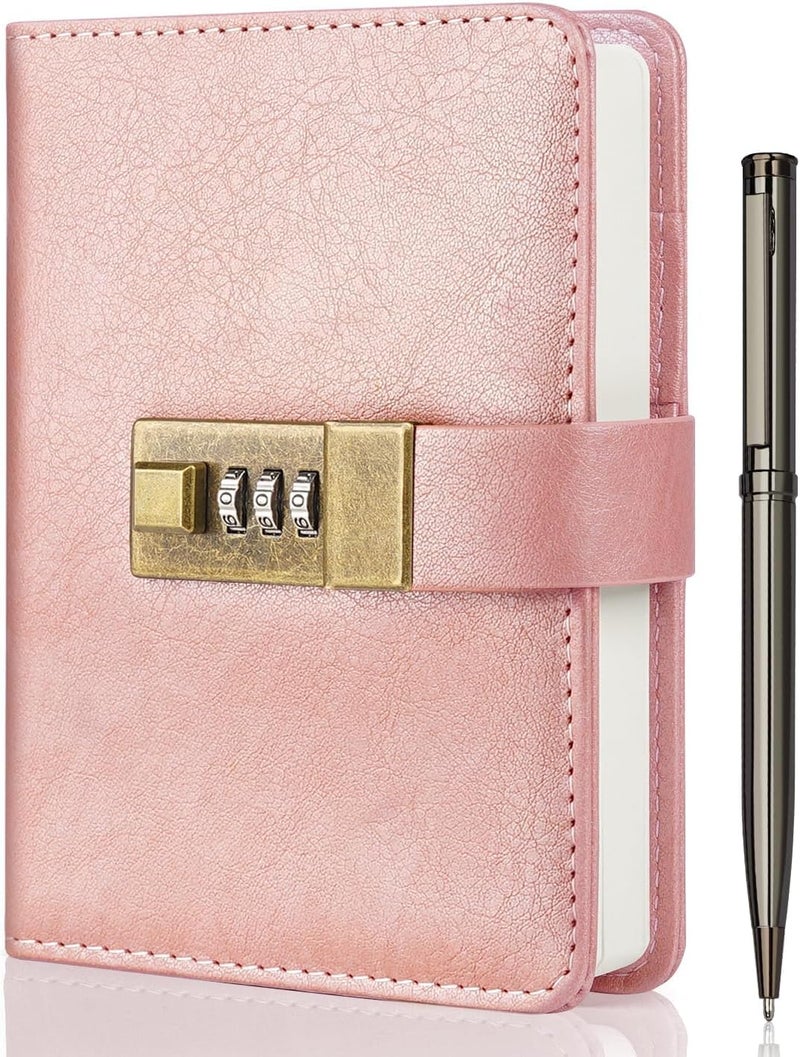 WEMATE A6 Journal with Lock - Vintage PU Leather Diary with Pen - Perfect for Men and Women - 4.3X 6.18in Rose Gold Keep Your Secrets Safe - Image 1